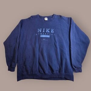 Nike Athletics Sweatshirt Men's 2XL Spellout Swoosh Blue Crewneck VTG‎ 90s USA